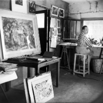 Chez le peintre illustrateur Edy Legrand à Rabat, Dans son atelier le 18 aout 1949.